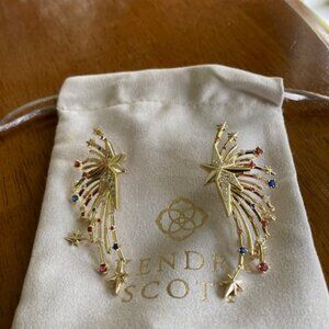 Kendra Scott Firework Gold Statement Earrings in Red White Blue Mix - New